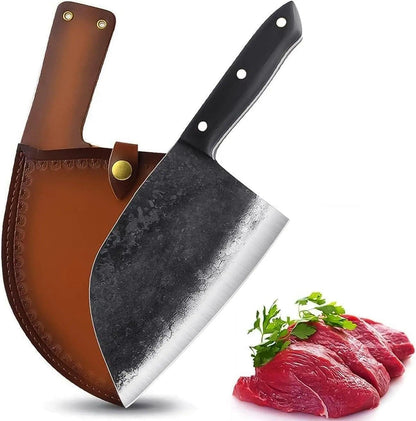 Forging Serbian Chef Knife Kitchen Chef Knives Full Tang High Carbon Clad Steel Almasi Butcher Cleaver with Leather Sheath Thanksgiving Gifts for Men Women (B-Almasi Knife)1