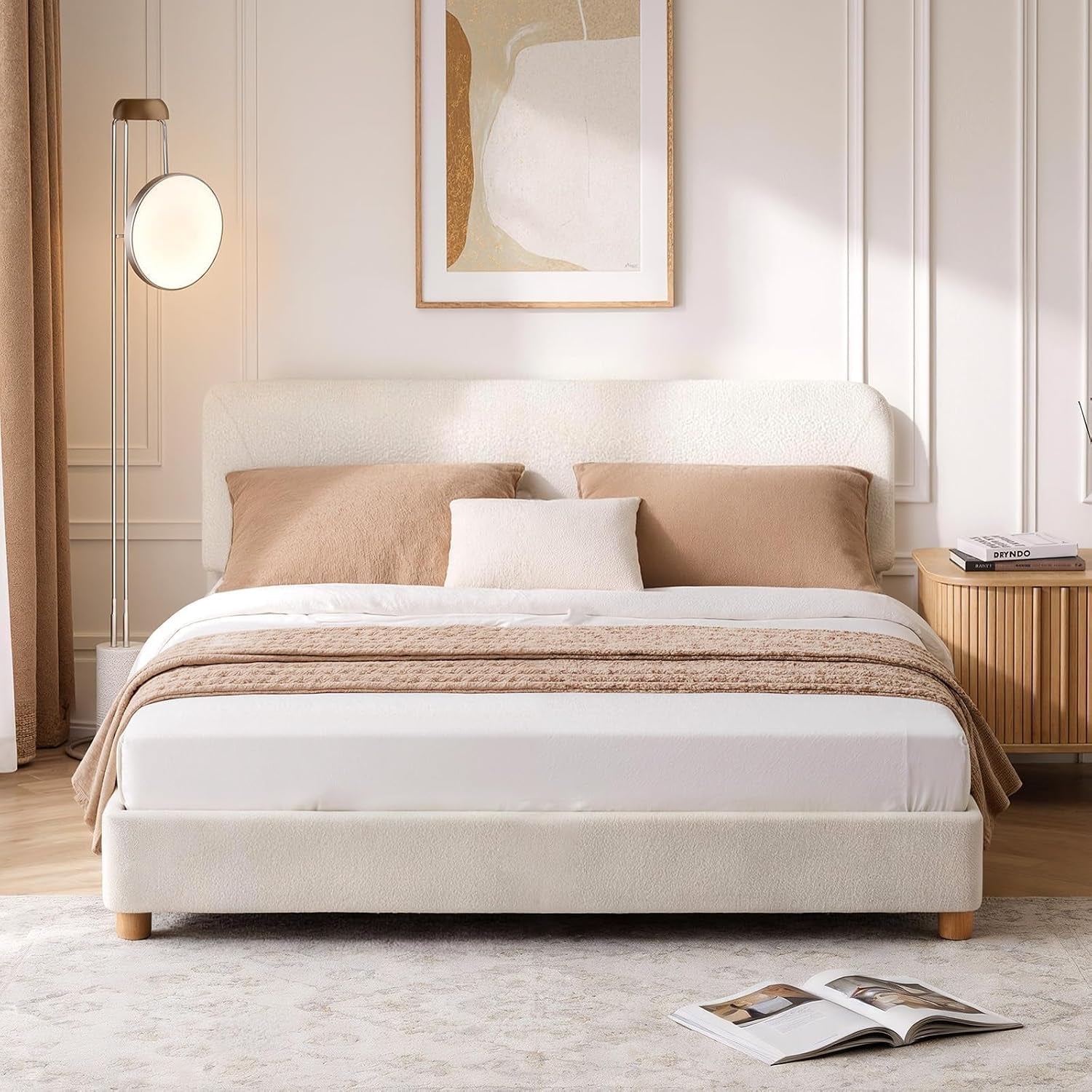 full-size-cloud-bed-frame-cream-white-boucle-platform-bed-upholstered