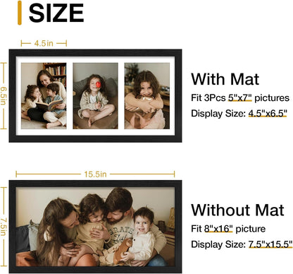 3 5X7 Picture Frames Collage Wall Decor with Mat, Black4