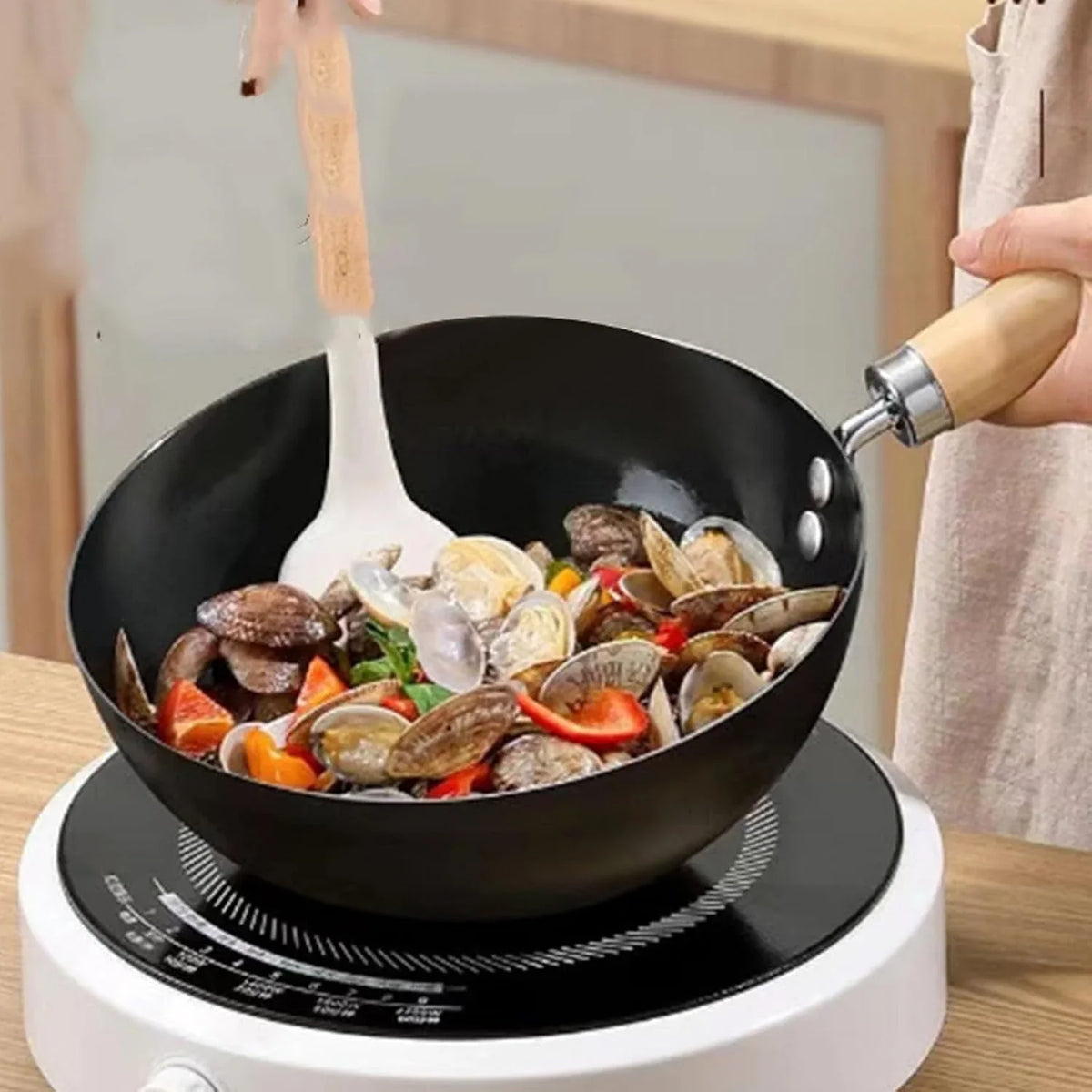 carbon-steel-wok-stir-fry-pans-set-with-lid-chinese-wok-even-heating-thick-coated-multifunctional-iron-pot-with-convenient-handle-for-daily-home-cooking-20cm