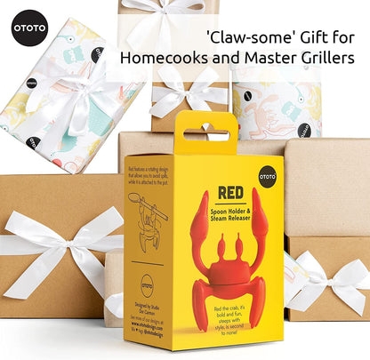 2 in 1 Silicone Spoon Rest & Steam Releaser - Large Spoon Holder for Stove Top - Unique and Useful Gift for Cooking - Heat Resistant Utensil Rest, Kitchen Gadgets, Red Gift (Red the Crab)6