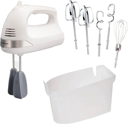 6-Speed Electric Hand Mixer with Easy Clean Beaters | Traditional Beaters | Dough Hooks | Whisk | Snap-On Storage Case | 275 Watt Motor | White | 62636J1