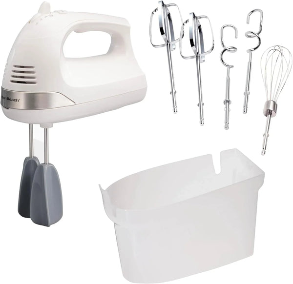 6-Speed Electric Hand Mixer with Easy Clean Beaters | Traditional Beaters | Dough Hooks | Whisk | Snap-On Storage Case | 275 Watt Motor | White | 62636J1