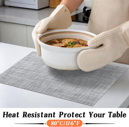 Placemats Set of 8, Heat Resistant Non-Slip Place Mats for Dining Table, Durable Washable PVC Vinyl Woven Table Mats, Linen Textured Placemats for Kitchen Resistant Easy to Clean(Gray3