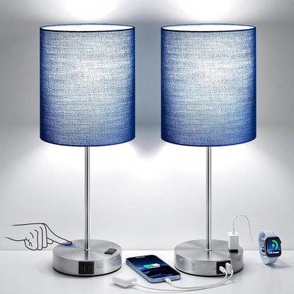 Touch Lamps for Bedroom Set of 2 - Dimmable, USB C+A, AC Outlet1