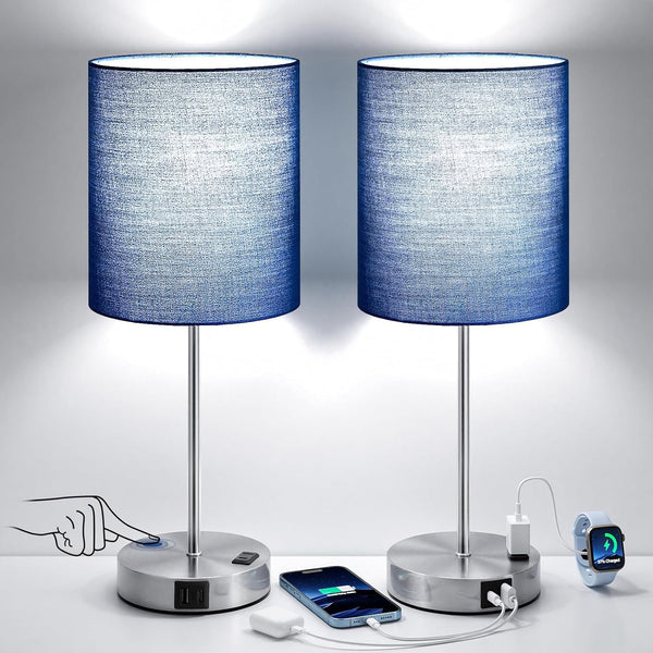 Touch Lamps for Bedroom Set of 2 - Dimmable, USB C+A, AC Outlet1