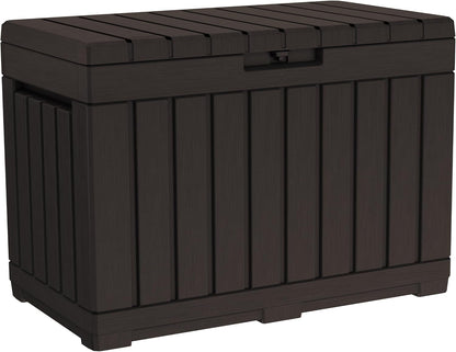 Keter Kentwood 50 Gal Outdoor Storage Box and Patio Side Table | Brown, Resin, Compact, Weatherproof, Lockable, Durable, Easy Assembly, Organization, Patio Cushions Storage1