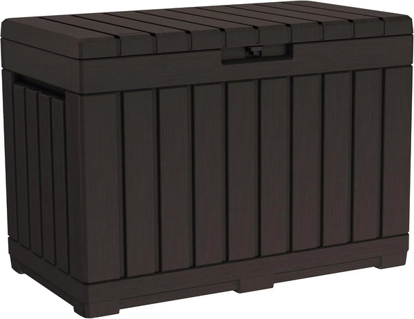 Keter Kentwood 50 Gal Outdoor Storage Box and Patio Side Table | Brown, Resin, Compact, Weatherproof, Lockable, Durable, Easy Assembly, Organization, Patio Cushions Storage1