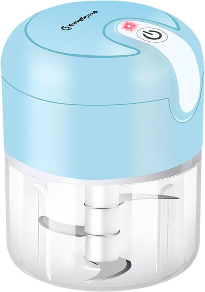 EASYSPEED Electric Garlic Chopper 1Cup, Mini USB Charging Wireless Food Processor with 304 Stainless Steel, 3 Sharp Blades, Portable Kitchen Meat Grinder for Onion, Garlic, Ginger, Chili,Blue1