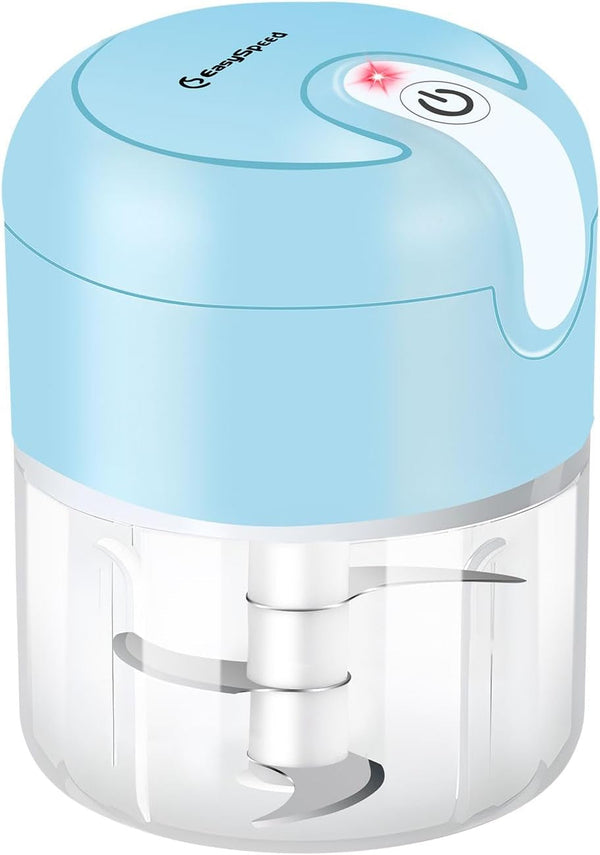 EASYSPEED Electric Garlic Chopper 1Cup, Mini USB Charging Wireless Food Processor with 304 Stainless Steel, 3 Sharp Blades, Portable Kitchen Meat Grinder for Onion, Garlic, Ginger, Chili,Blue1