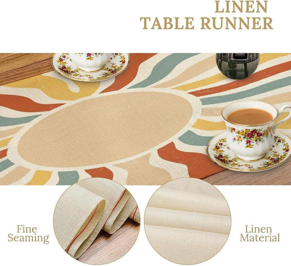 Retro Sunset Table Runner Mid Century 71S Rainbow Abstract Colorful Funky Waves Boho Groovy Sun Pattern Long Table Cloth Decoration Linens for Dining Room Kitchen Holiday Gathering 13X60 Inch5