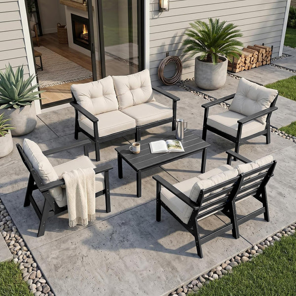 HDPE Patio Conversation Set 6 Seats, Outdoor Furniture Set, Patio Sofa Set2