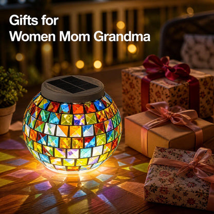 Solar Table Lights Outdoor,Color Changing Glass Mosaic Garden Light9