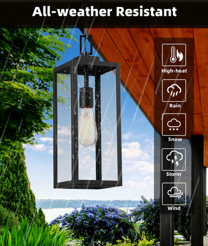 17 Inch Outdoor Pendant Light for Porch,Metal and Glass outside Hanging Light Ceiling Mount Exterior Hanging Lantern for Patio Entrance Front Door Pendant,E264