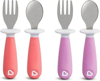 ® Raise™ Toddler Fork and Spoon Utensil Set, Rest Keeps Tip off Table, BPA Free, 4 Pack, Pink/Purple1