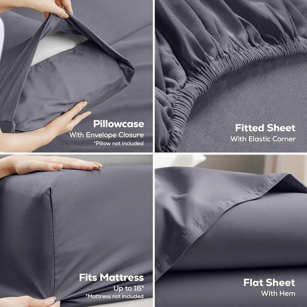 King Sheets Set, 4 Pieces 16" Deep Pocket Hotel Luxury Bed Sheets, Grey3