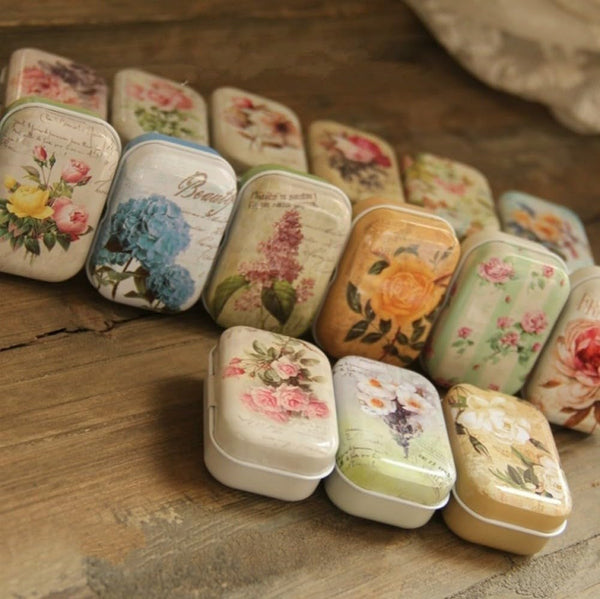 8Pcs Mini Flower Tin Trinket Jewelry Organizer Storage Box Decorative Boxes Small Metal Tins with Hinged Lids Portable Box Containers Small Storage Kit,Mothers Day Gifts for Wife1