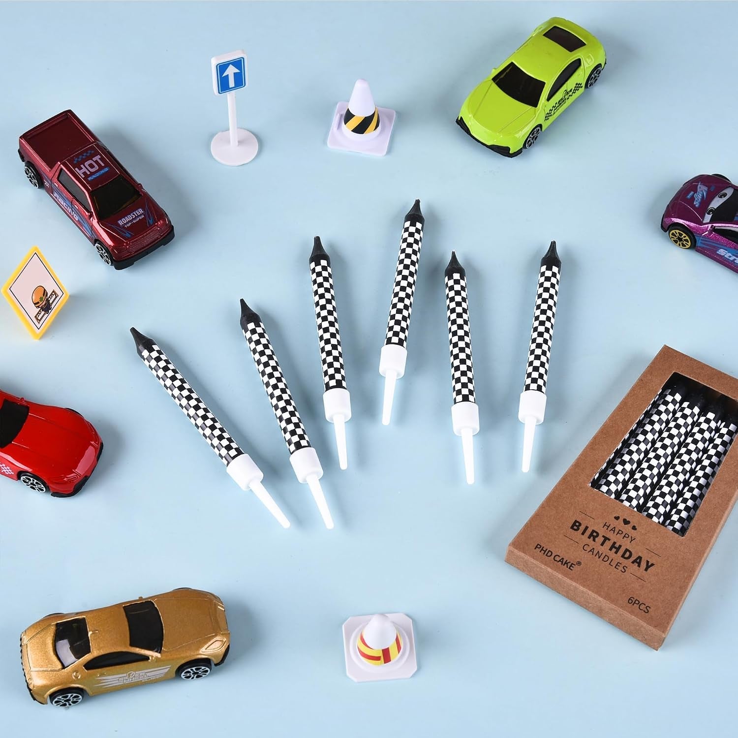 36-pcs-racing-cars-themed-birthday-candles-black-and-white-checkered-flag-candles-kids-party-decoration