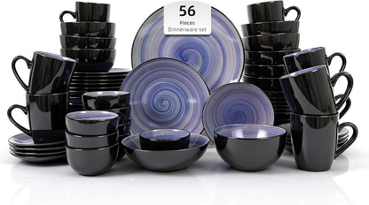 Stoneware Sonoma 56Pc Dinnerware Set, Black + Speckled Spin Wash Cobalt1