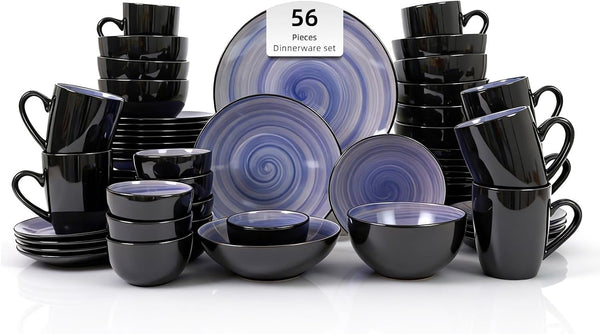 Stoneware Sonoma 56Pc Dinnerware Set, Black + Speckled Spin Wash Cobalt1