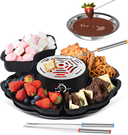 2 in 1 Electric S’Mores Maker & Fondue Pot, Tabletop Indoor Smores Kit with 4 Roasting Forks, 4 Detachable Trays & 1 Flameless Temperature-Controlled Heater, Movie Night Supplies & Housewarming Gifts1