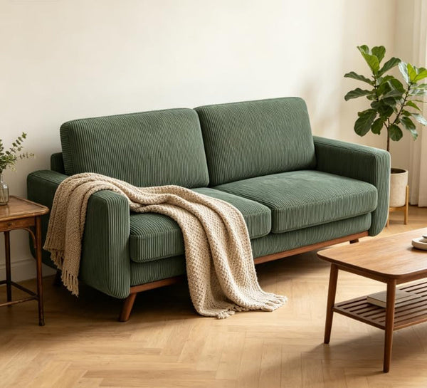 68" Comfy Green Corduroy Loveseat Sofa, 2 Seater Deep Seat Couch with Spring Cushion, Solid Wood Frame for Living Room, Bedroom, Office3