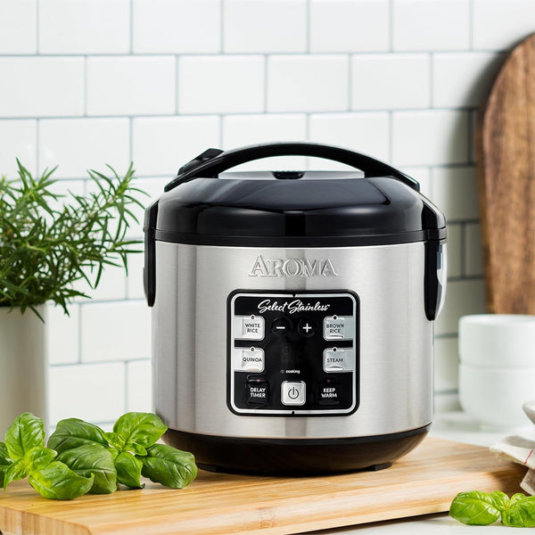 ® Select Stainless® Rice Cooker, 4-Cup (Uncooked) / 8-Cup (Cooked), 2 Qt, Stainless Steel Inner Pot, Multicooker, Steamer, Stainless Steel, ARC-914SBDS2