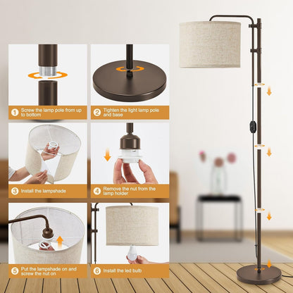 Dimmable Floor Lamp for Living Room, Adjustable Height Standing Lamp | 350° Rotate Beige Lampshade, 67.5-Inch Modern Tall Lamps for Corner Bedroom Home Office (Bulb Included)8