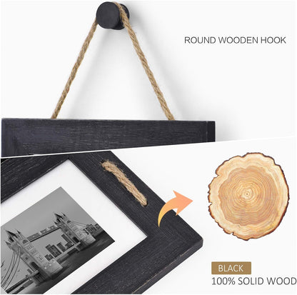 5X7 Hanging Collage Picture Frames Wall Decor, 4-Opening 5X7 Matted to 3.5X5 Photo Rustic Wood Frame with Hemp Rope, 2 Pack, Weathered Black6