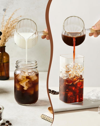 6OZ Glass Measuring Cup - 180Ml Borosilicate Glass Espresso Shot Glass with Glass Handle, V-Shaped Spout for Milk Frothing, Espresso Accessories for Machine, Dishwasher Safe6