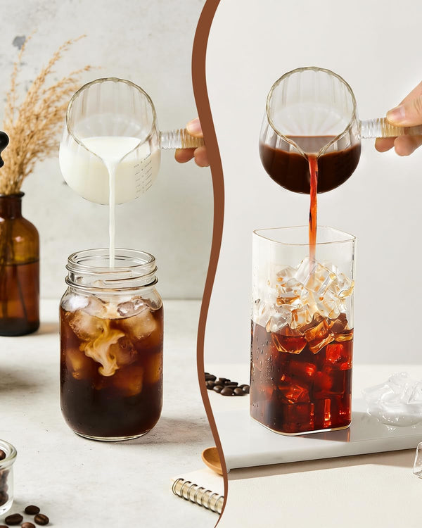 6OZ Glass Measuring Cup - 180Ml Borosilicate Glass Espresso Shot Glass with Glass Handle, V-Shaped Spout for Milk Frothing, Espresso Accessories for Machine, Dishwasher Safe6