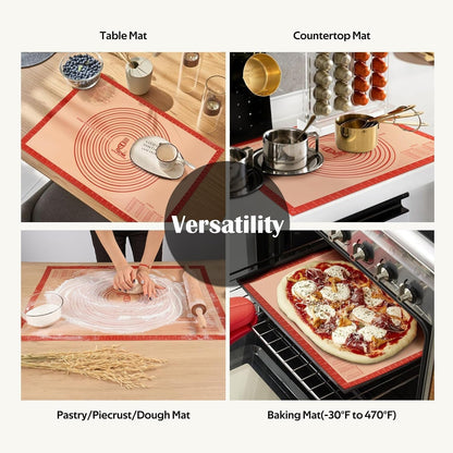 Non-Slip Silicone Pastry Mat Extra Large Measurements 28''X 20'' Baking Mat | Silicone Baking Mat Counter Dough Rolling Oven Liner Fondant / Pie Crust Sourdough Bread Supplies -  Red8