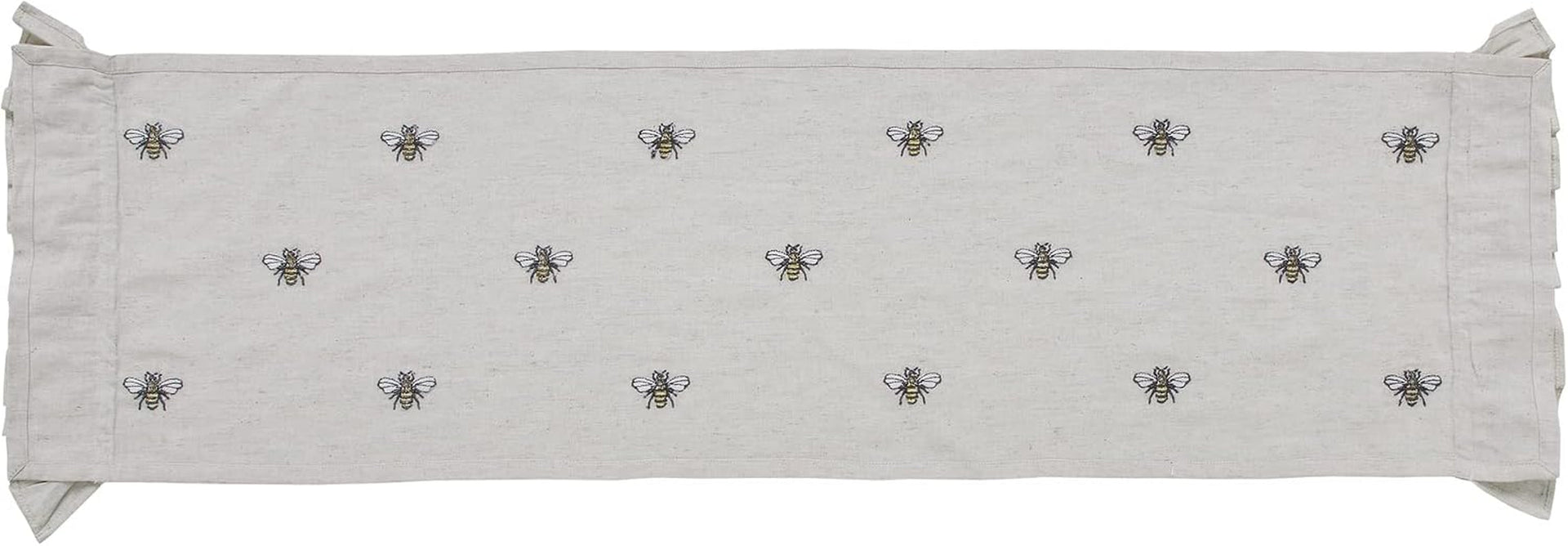 embroidered-bee-farmhouse-table-runner-ruffled-rectangle-yellow-grey-13x48