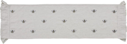 Embroidered Bee, Farmhouse Table Runner, Ruffled, Rectangle, Yellow Grey, 13X482
