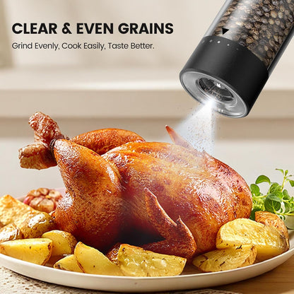 Electric Salt and Pepper Grinder Set - Rechargeable Automatic Salt and Pepper Shakers, Kitchen Appliances with External Adjustable Coarseness, Larger Hopper for Cooking, Home Gifts(2 Pack,Black/Black)5