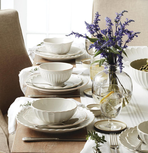 French Perle Scallop White Dinnerware Set with Accent Plates5
