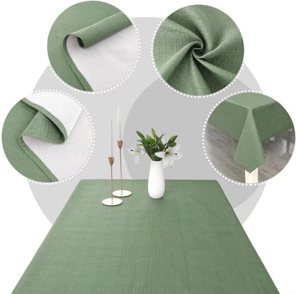 Faux Linen Rectangle Tablecloth - Waterproof and Washable Slubby Textured Weaves Table Cloth, Indoor & Outdoor Table Cover for Kitchen Party and Banquets, Green 58 X 84 Inch5