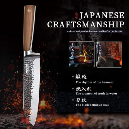 Santoku Knife - Japanese High Carbon Steel Hand Forged Chef Knife 7"3