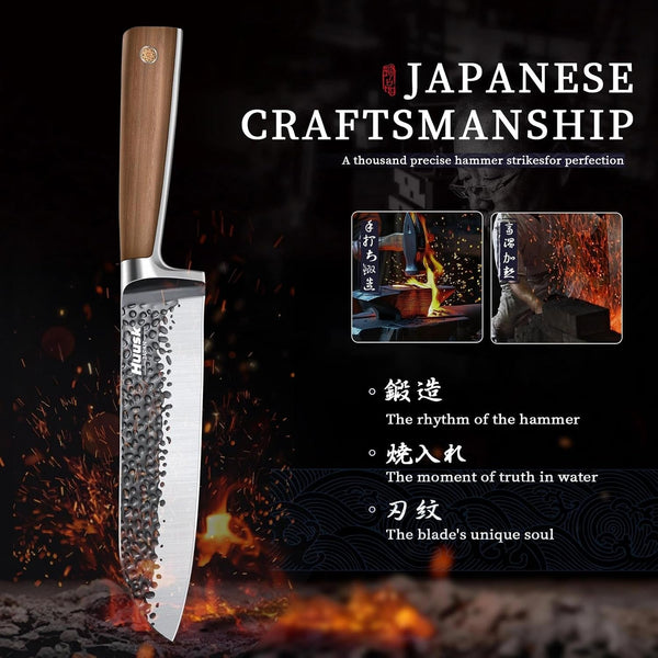 Santoku Knife - Japanese High Carbon Steel Hand Forged Chef Knife 7"3