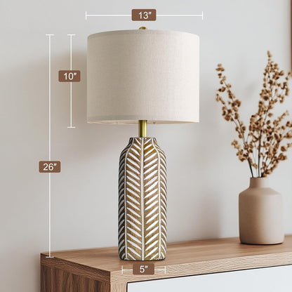26" Farmhouse Table Lamps Set of 2 - Vintage Leaf Design, Rustic Resin Nightstand Lamps for Bedroom, Living Room, Nursery, Hallway, Elegant Living Room Lamps with Linen Shades Antique Brown4