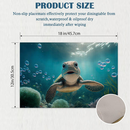 Sea Turtle Placemats Set of 4, Waterproof Place Mats Non-Slip Washable Table Mats Set for Kitchen Dining Holiday Party Wedding Decor 12X18 Inch7