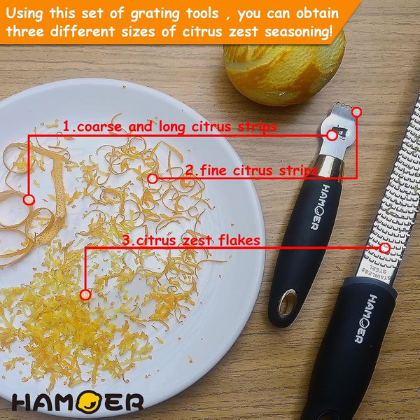 Zester Channel Knife & Micro Plane Grater Tool Set Ergonomic Handle2