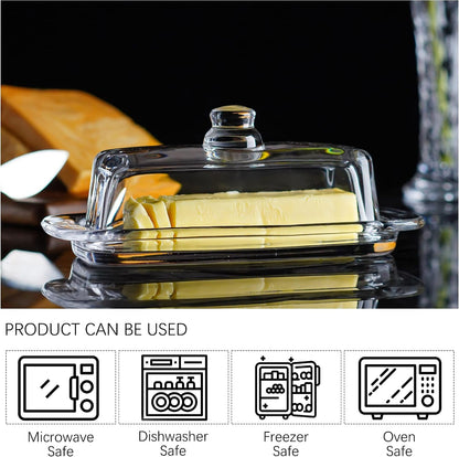 8'' Art Glass Butter Dish with Lid,Classic Covered 2-Piece Butter Container | Butter Dish for Countertop,Multi-Purpose Preserving Serving Dessert Tray Bowl,Dishwasher Safe4