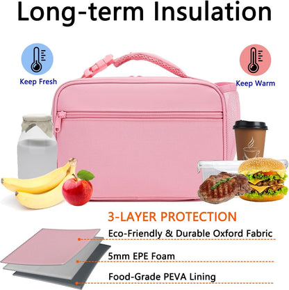 Insulated Lunch Box for School, Thermal Reusable Durable Freezable Lunch Bags for Kids Boys Girls Men Women - Small Soft Cooler Portable Lunch Tote Kit for Work Picnic Travel,Pink2