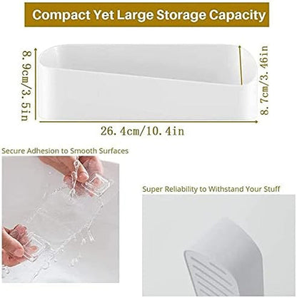 Adhesive Shower Caddy Wall Mounted Bathroom Shelf Organizer Storage Rack No Drilling Shower Shelf Bath Essentials Shampoo Spice Holder 2 Clear Adhesives for Shower Room Bathroom Kitchen White6