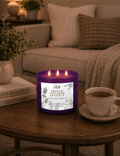 French Lavender Vanilla Large 3-Wick Soy Scented Candle for Home, 15.8 Oz9