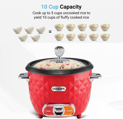 Rice Cooker 10-Cup (Cooked) Steaming Basket One-Touch Operation, Automatic Keep Warm Function, Red7