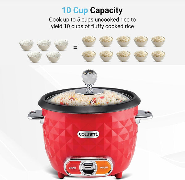 Rice Cooker 10-Cup (Cooked) Steaming Basket One-Touch Operation, Automatic Keep Warm Function, Red7