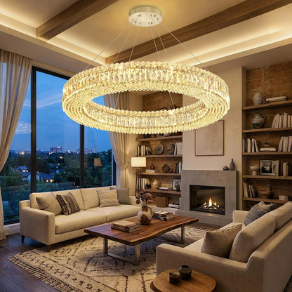 Modern Crystal Chandeliers for Living Room Dimmable LED Pendant Lighting for Dining Room Ring Handing Light Fixture for Bedroom Foyer Silver1