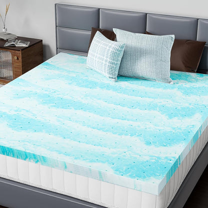 Mattress Toppers Memory Foam King Size, 3 Inch Thick Bed Topper Pad Cooling Gel Infused Soft Comfy Padding Breathable for Sleeper Sofa Couch RV Camper, Certipur-Us Certified, Blue1